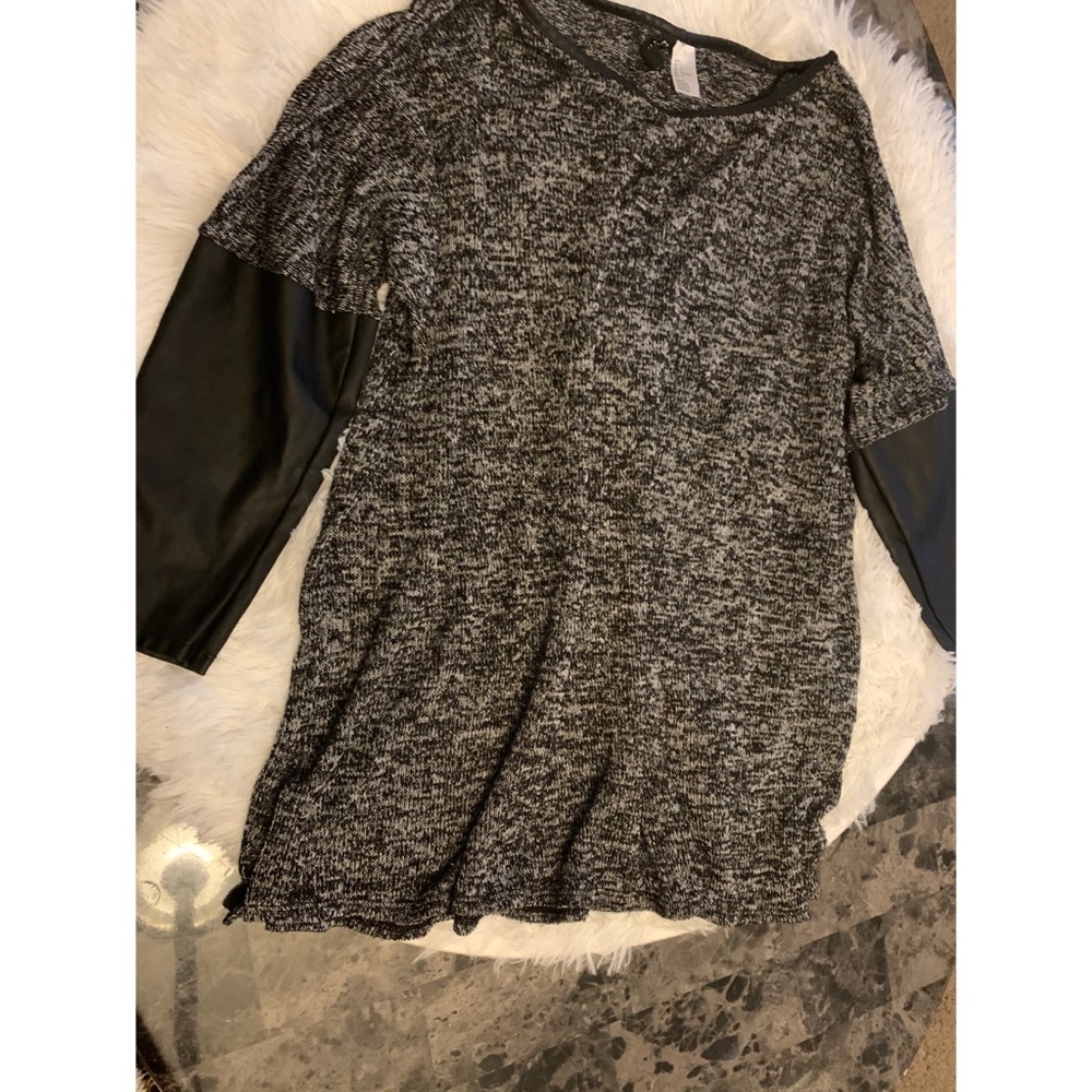 Gray & black shirt with faux leather sleeves
